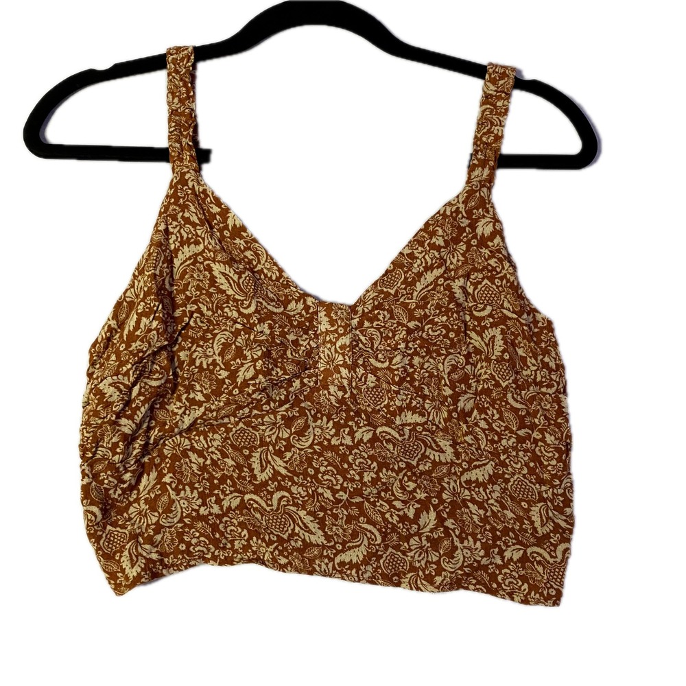Papercrane Crop Top Womens Med Rust Orange Floral Paisley Smocked VNeck tank top